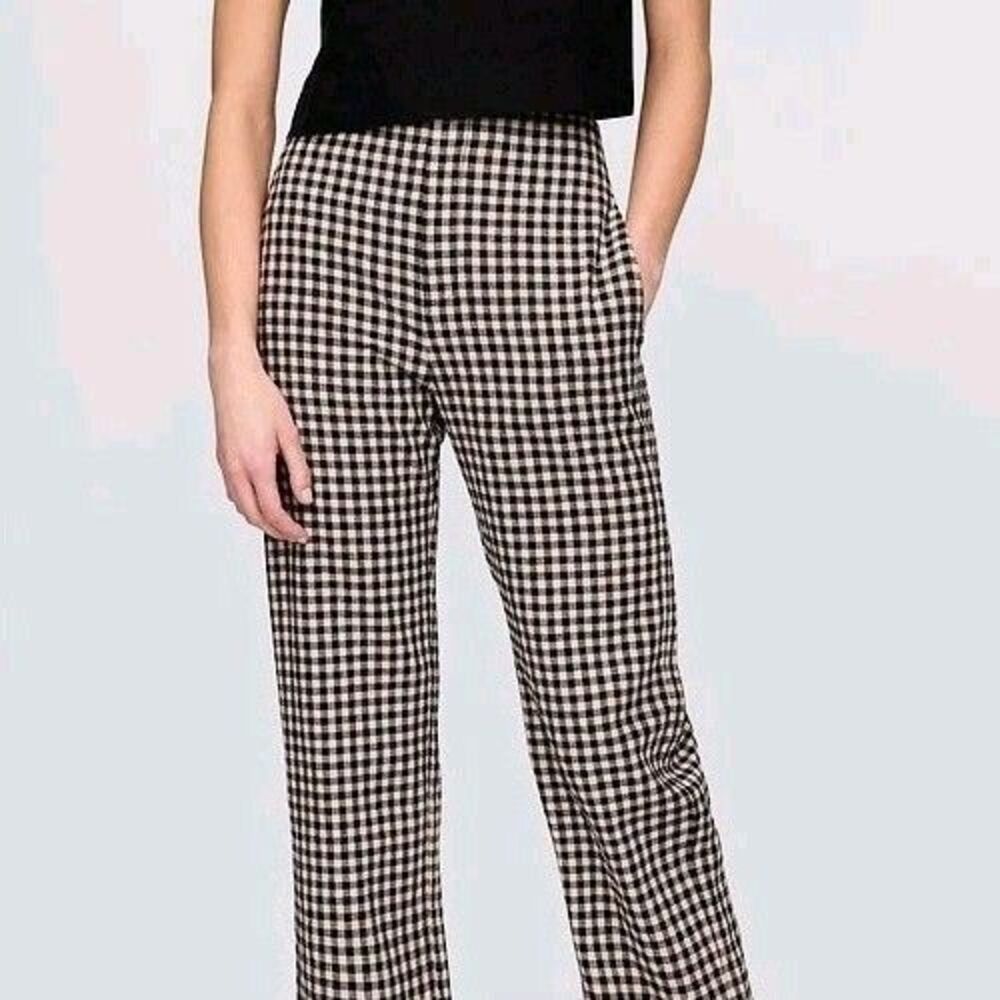Gap 20 Tall High Waist Polished Linen Blend Pants Crop Flare Black Gingham Check